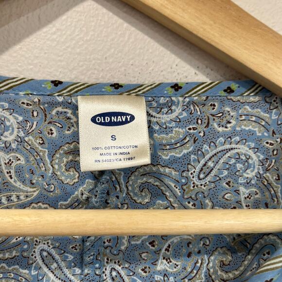 Old Navy Top S Blue Paisley Boho Peasant Blouse Y2K Lace Trim 100% Cotton - Picture 5 of 5